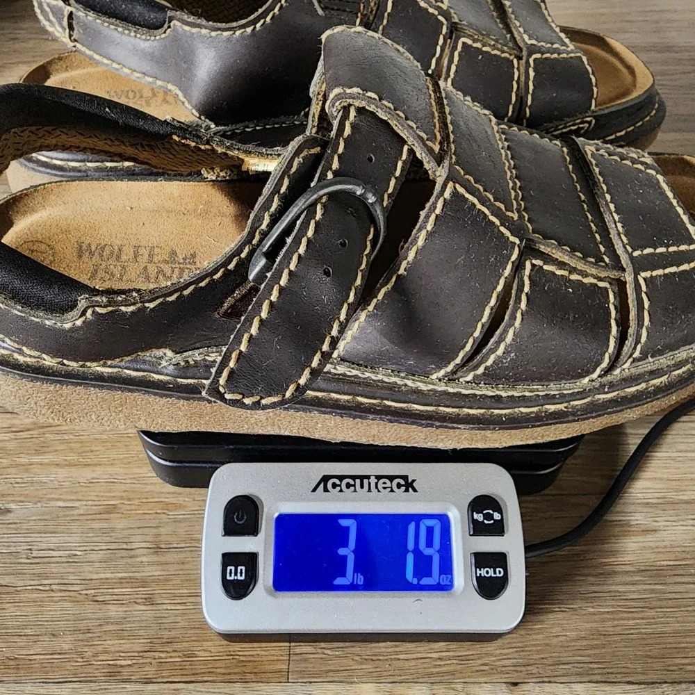 Wolfe Island Y2K Mens 11 Open Toe Chunky Brown Leather Fisherman Sandals Comfort